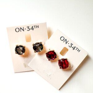Rhodolite Garnet Stud Earrings in Gray or Fuchsia - Gold Mixed Metal - CHOOSE